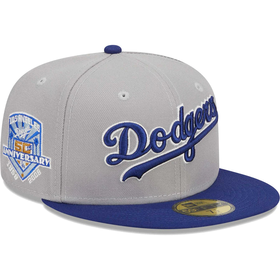 Dodgers Fitted New Era 59Fifty Wordmark LA White Blue Cap Hat Grey UV