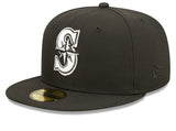 New Era Seattle Mariners Team Logo Black and White 59fifty Fitted Cap