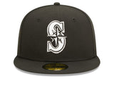 New Era Seattle Mariners Team Logo Black and White 59fifty Fitted Cap