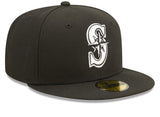 New Era Seattle Mariners Team Logo Black and White 59fifty Fitted Cap