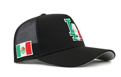 New Era Los Angeles Dodgers Black Mexico Flag Patch 9forty A-frame Trucker Snapback Cap