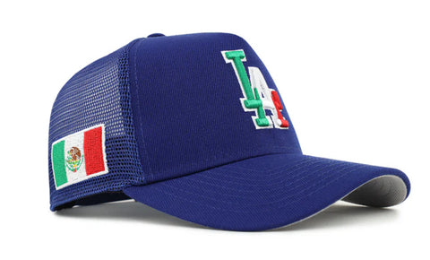 New Era Los Angeles Dodgers Royal Mexico Flag Patch 9forty A-frame Trucker Snapback Cap