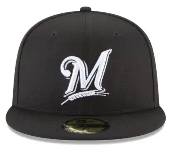 Milwaukee Brewers New Era 5950 League Basic Fitted Hat - Black/White